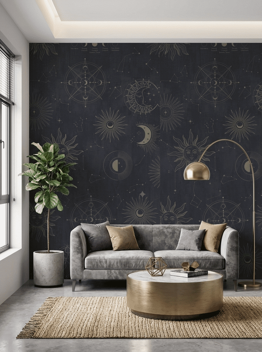 Mystic Cosmic Galaxy Wallpaper Navy Silver