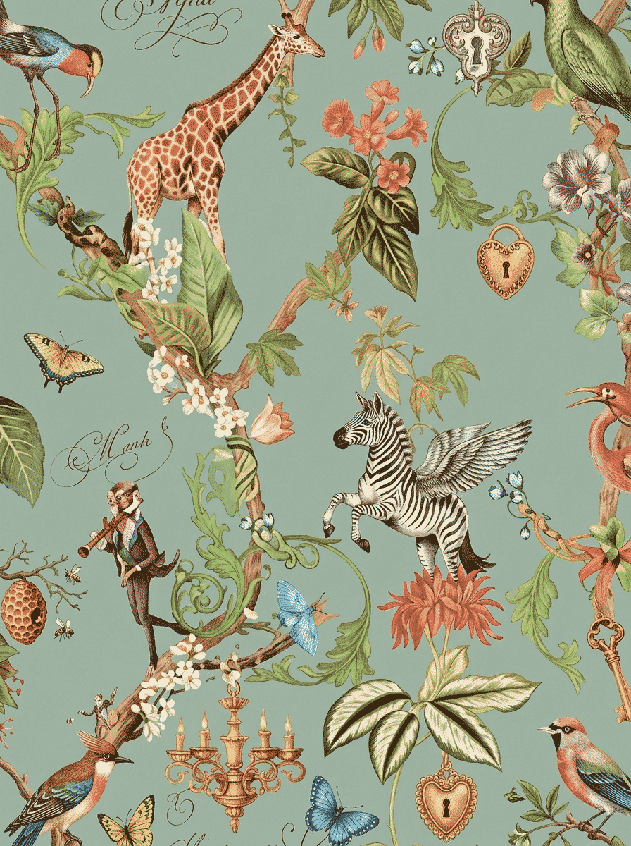 Magical Safari Dream Wallpaper Soft Teal