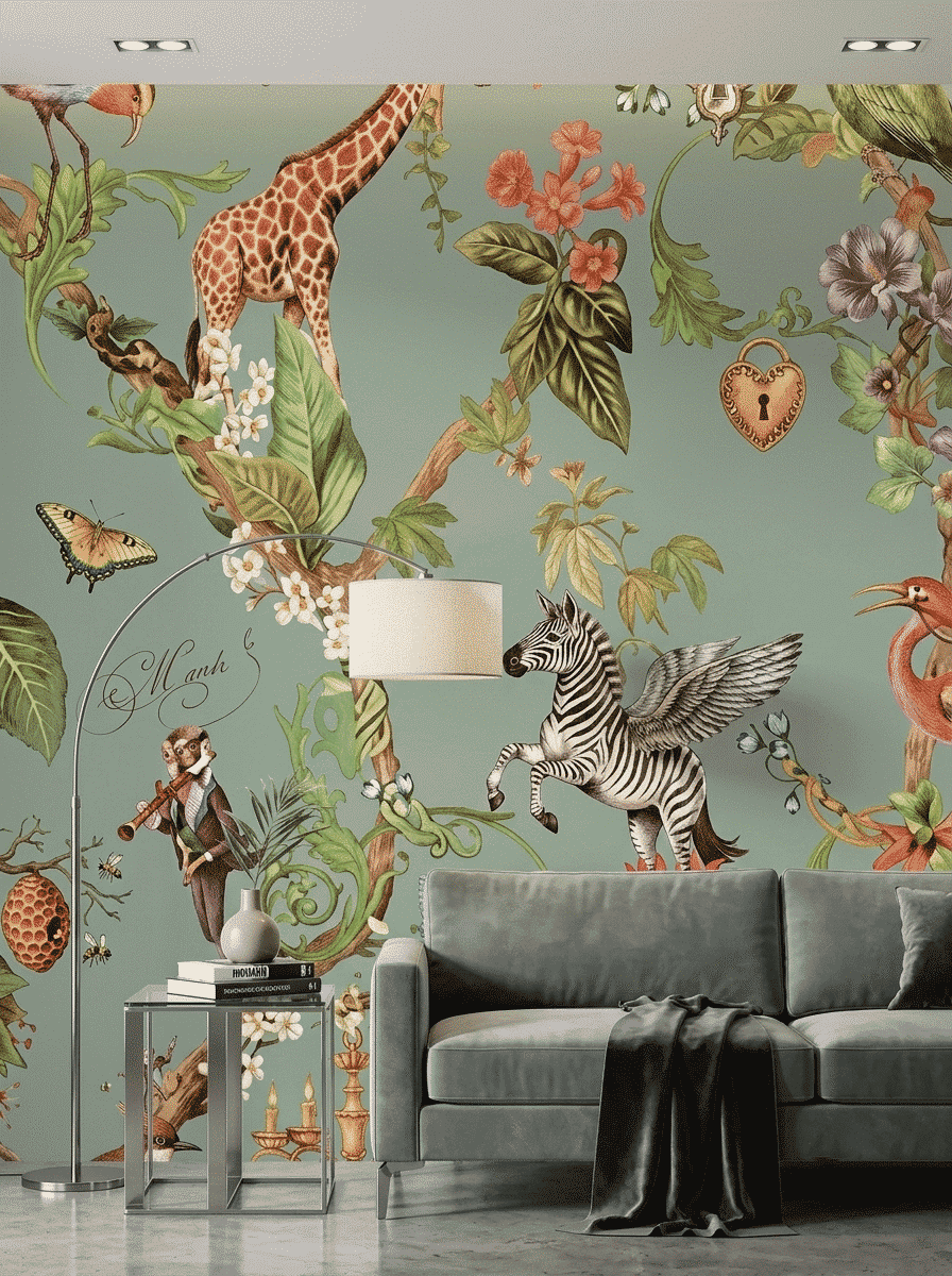 Magical Safari Dream Wallpaper Soft Teal