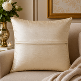 Jagdish Store 16x16 cream cushion cover with gold and burgundy floral embroidery and delicate beadwork accents.