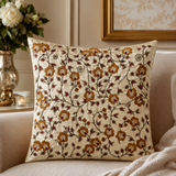 Gold Floral Embroidered Cushion Cover