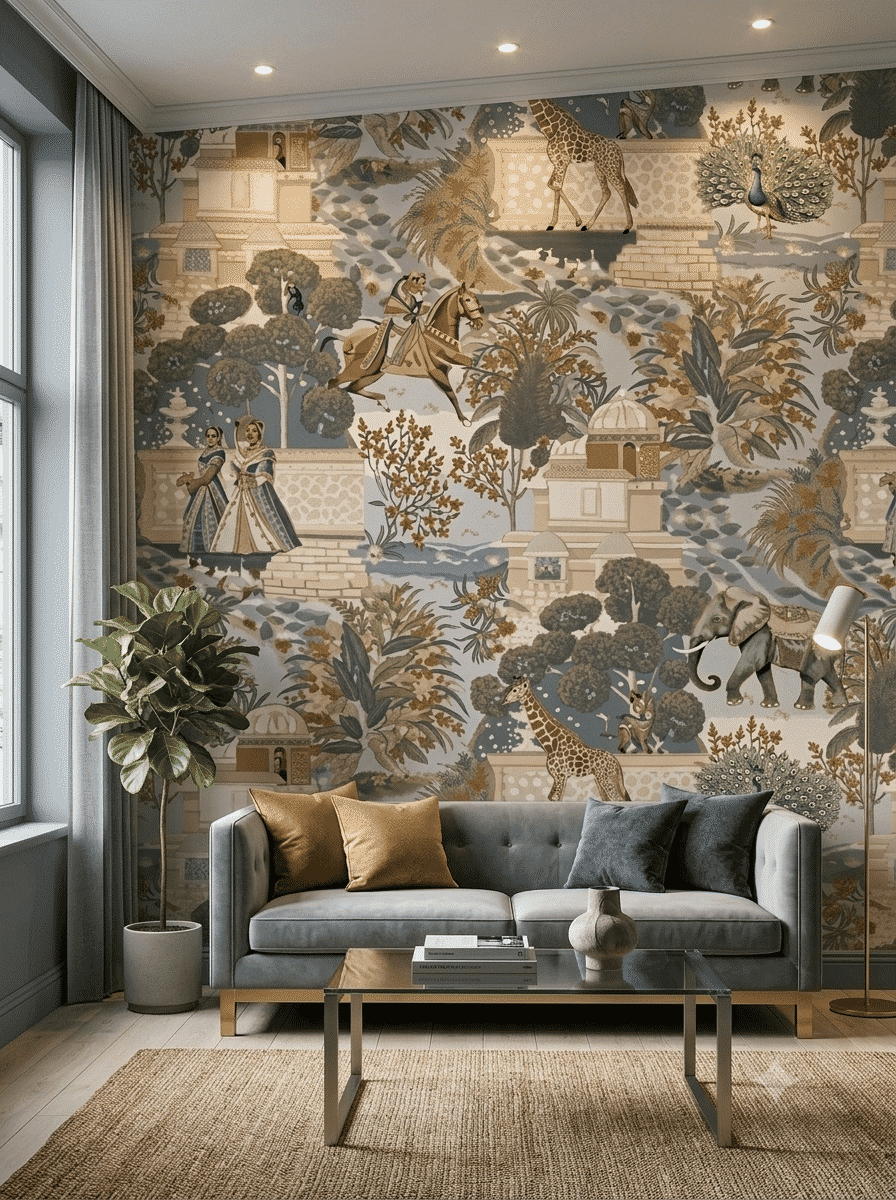 Vanmahal Wallpaper Navy/Orange