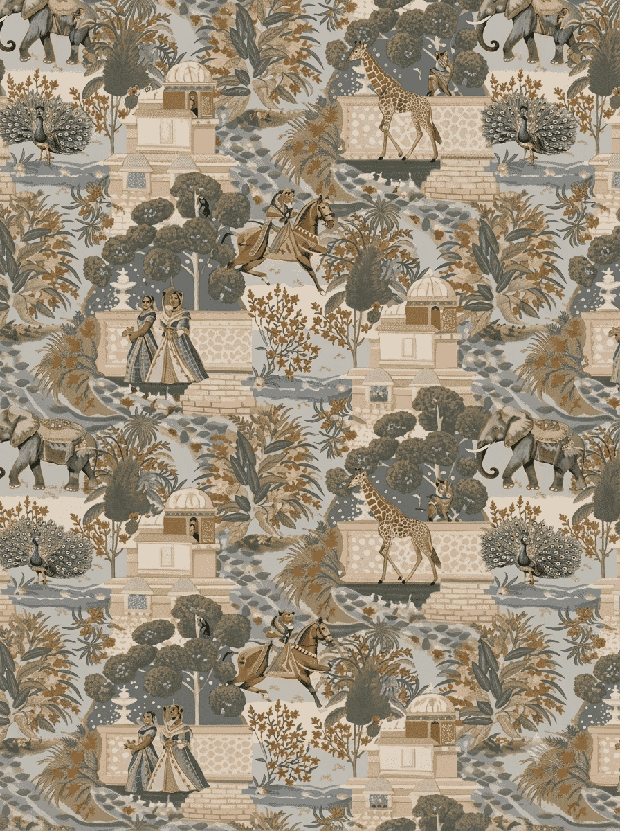 Vanmahal Wallpaper Navy/Orange