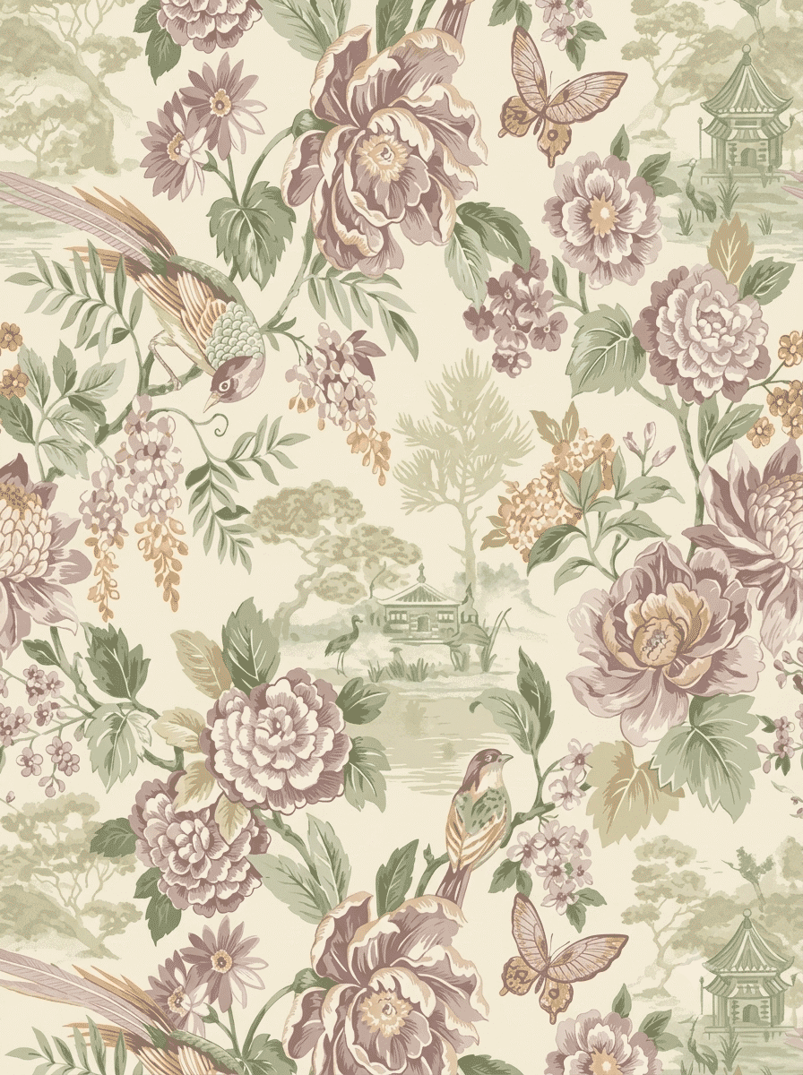 Hanami Wallpaper Green / Cream