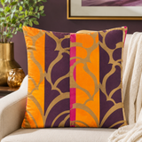 Abstract printed orange and purple polysilk cushion cover