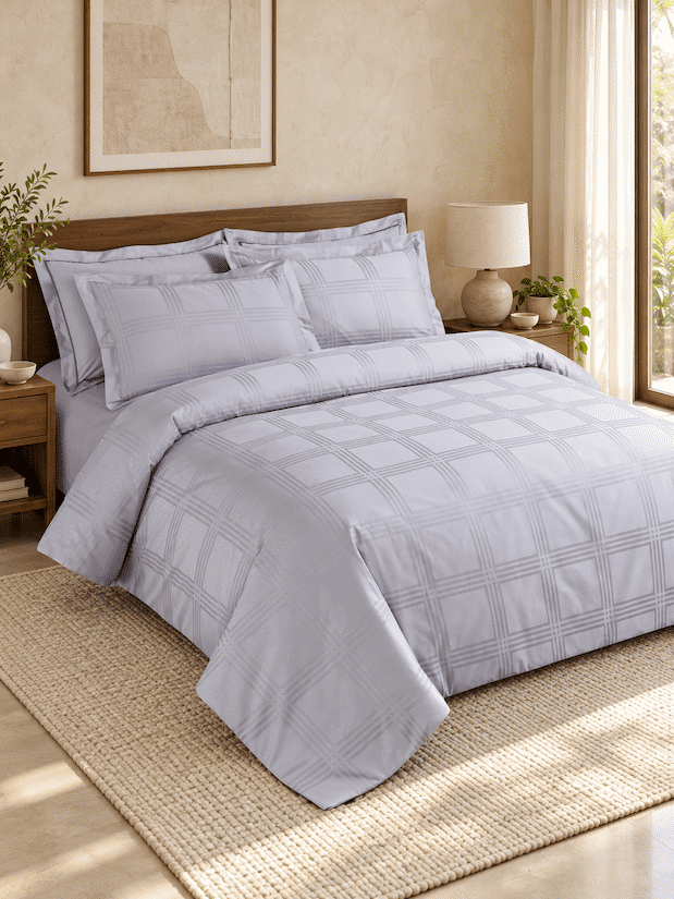 Amalfi Silver Grey Jacquard Duvet Cover 550 TC Cotton King Size