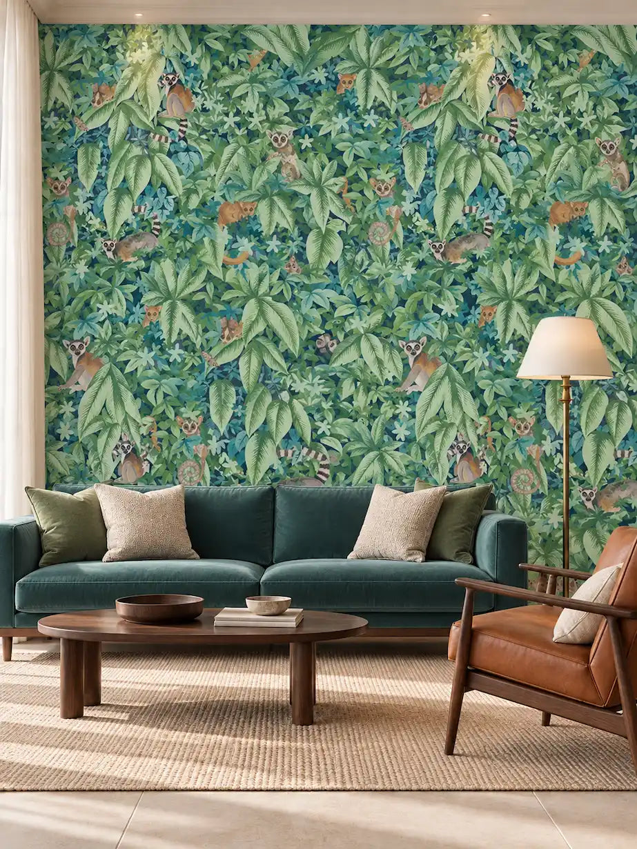 Lemurova Hidden Lemur Botanical Wallpaper