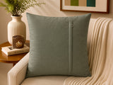 Sage green polysilk cushion cover featuring embroidered motifs with decorative bead work accents