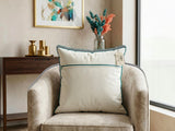 Back view of cotton cushion cover with concealed zipper closure and contrast piping detail
