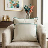 Back view of cotton cushion cover with concealed zipper closure and contrast piping detail