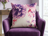 Blue floral printed polysilk cushion cover featuring elegant botanical flower motifs and decorative detailing
