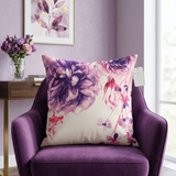 Blue floral printed polysilk cushion cover featuring elegant botanical flower motifs and decorative detailing