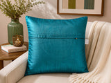 Blue patch work polysilk cushion cover with circular applique design