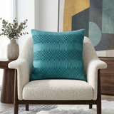 Blue pleated geometric poly silk cushion cover with textured designer pattern
