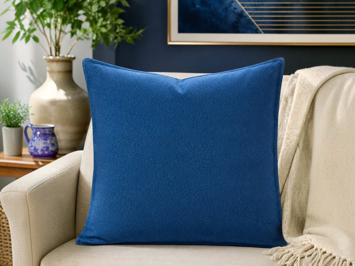 Blue suede cushion cover with plain solid design