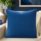 Blue suede cushion cover with plain solid design