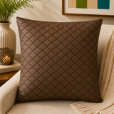 Brown reversible polysilk cushion cover featuring ornamental damask motif pattern