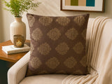 Brown reversible polysilk cushion cover with textured geometric pattern design