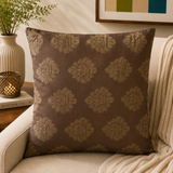 Brown reversible polysilk cushion cover with textured geometric pattern design