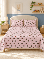 Red Bow Stripes Single-Size Cotton Bedsheet for Kids' Room