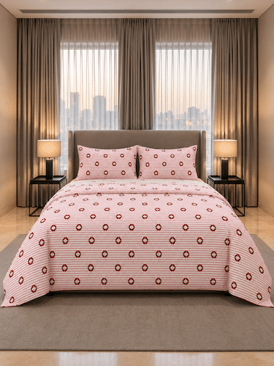Red Bow Stripes Single-Size Cotton Bedsheet for Kids' Room