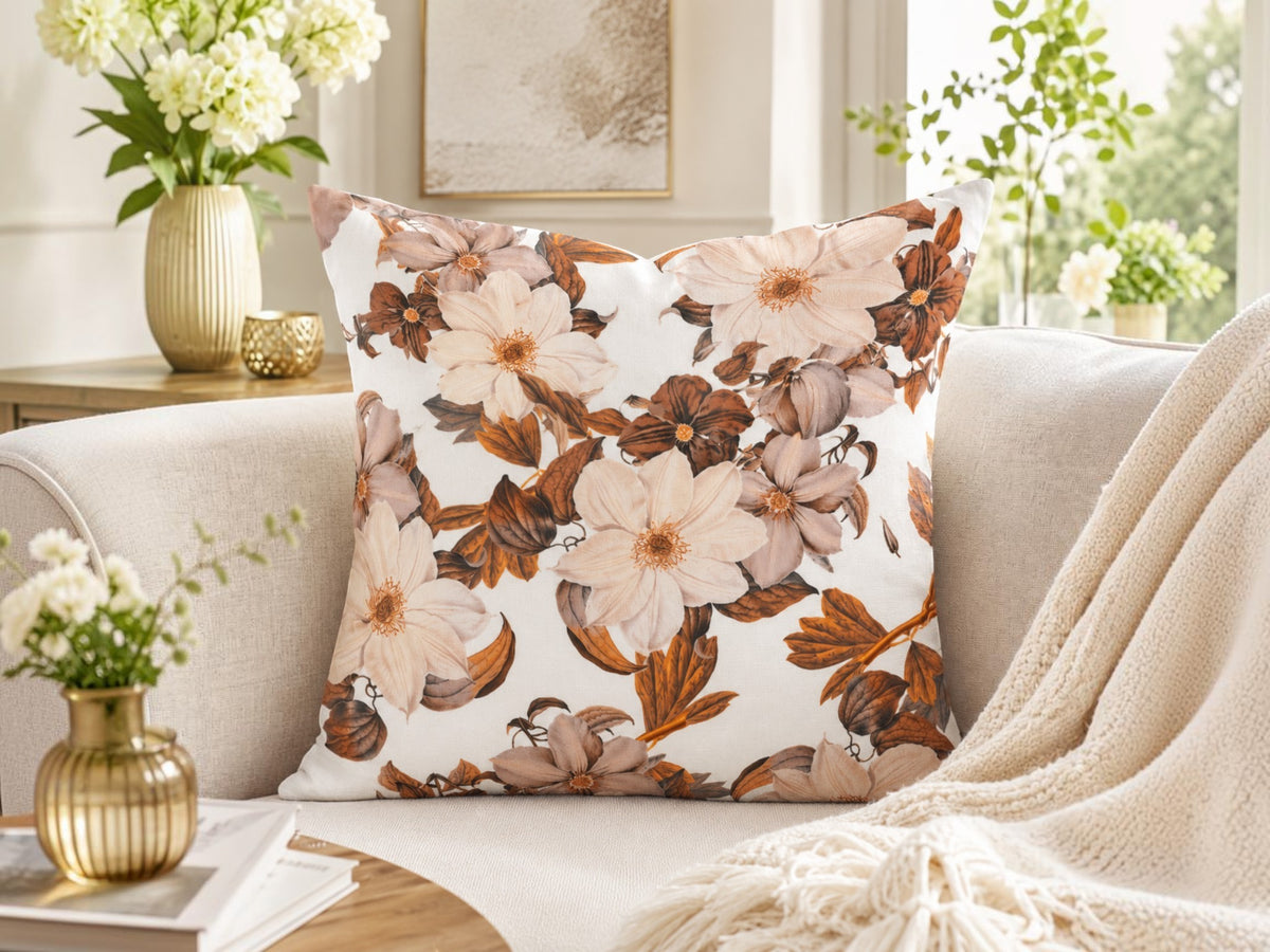 Floral printed polysilk cushion cover with botanical design
