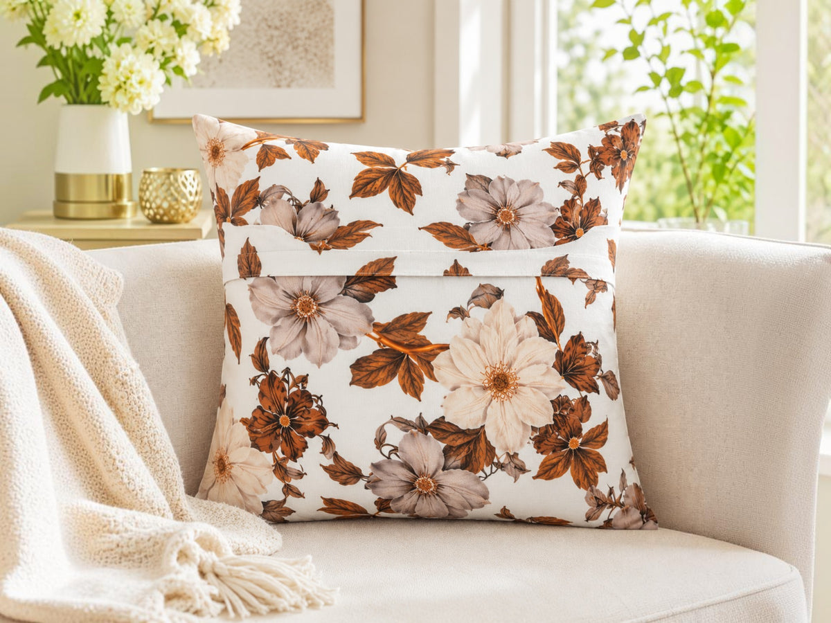 Floral printed polysilk cushion cover with botanical design
