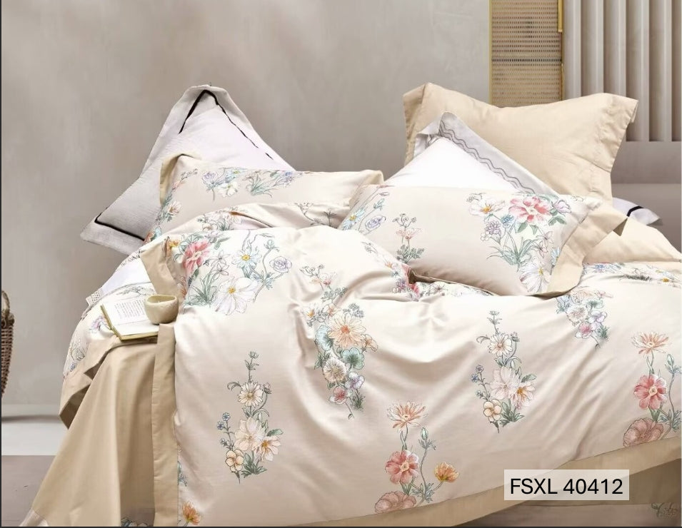Cream bedding with fine botanical wildflower sprigs, Four Seasons 350TC FSXL 40412