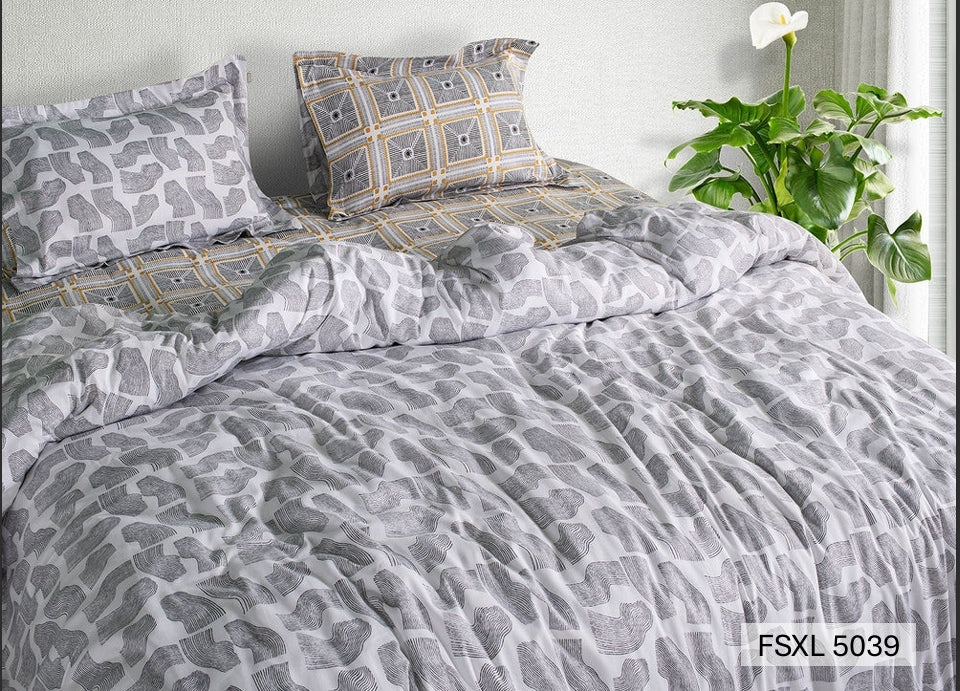 Grey pebble mosaic print bedding with tile print pillow, Four Seasons 350TC FSXL 5039