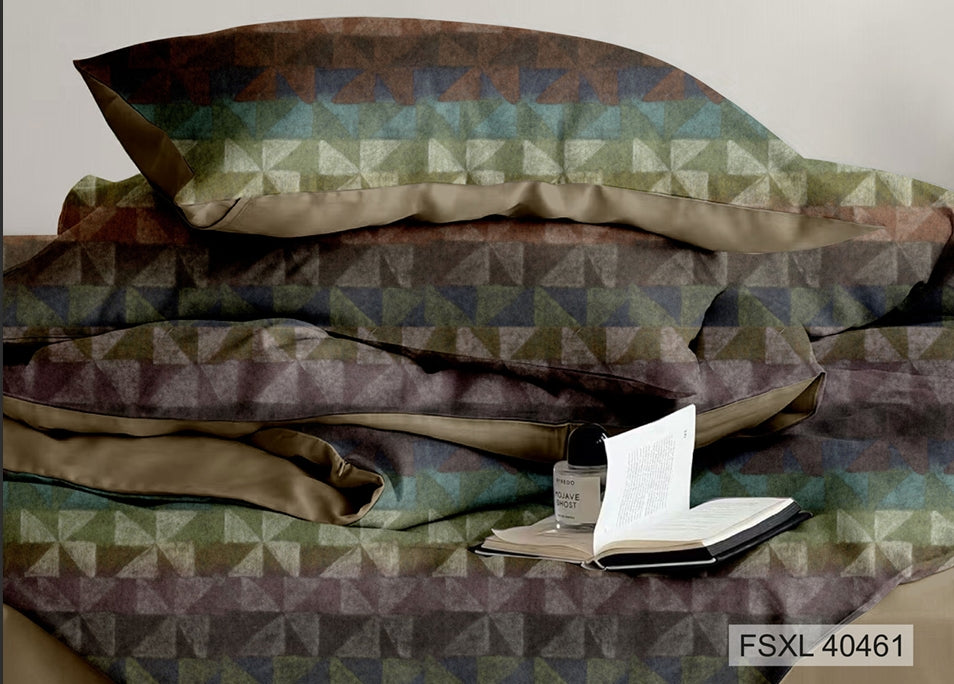 Olive, brown and teal geometric triangle bands, Four Seasons 350TC FSXL 40461