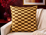 Gold geometric printed polysilk cushion cover with modern cube pattern