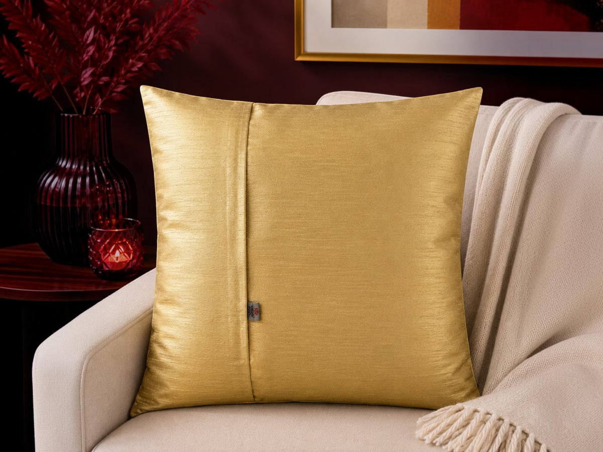 Gold plain polysilk cushion cover with concealed zipper closure