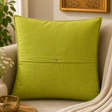 Green cotton cushion cover with floral embroidery and vine design
