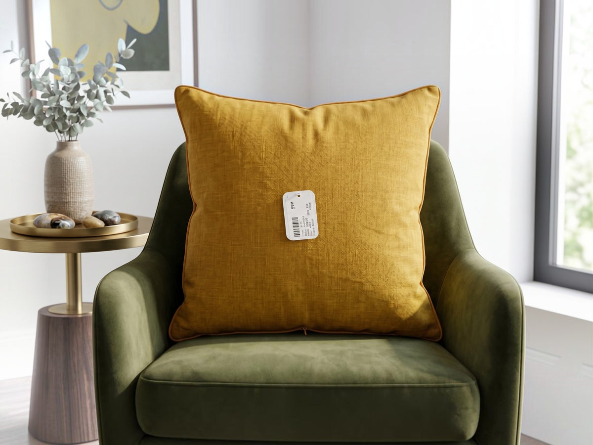 Green polysilk cushion cover with textured diagonal panel design and decorative button accents