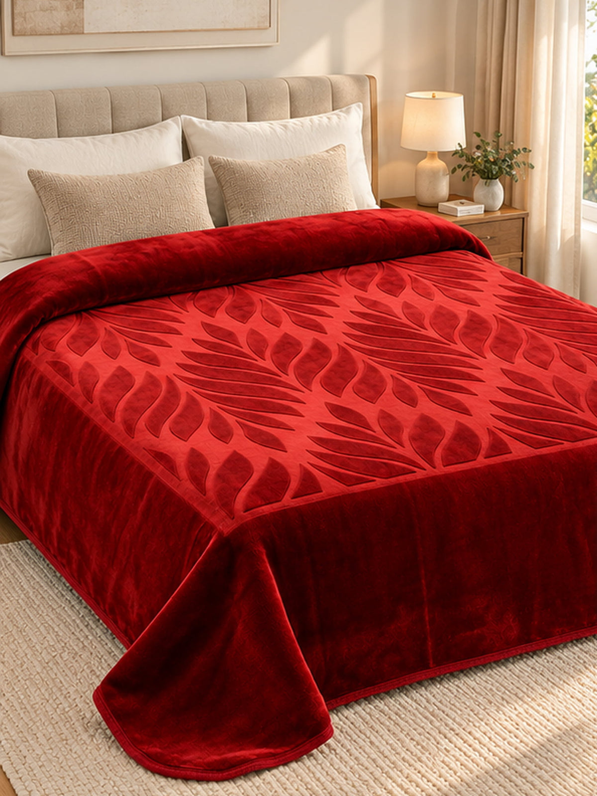 Royal Maroon Leaf Embossed Blanket