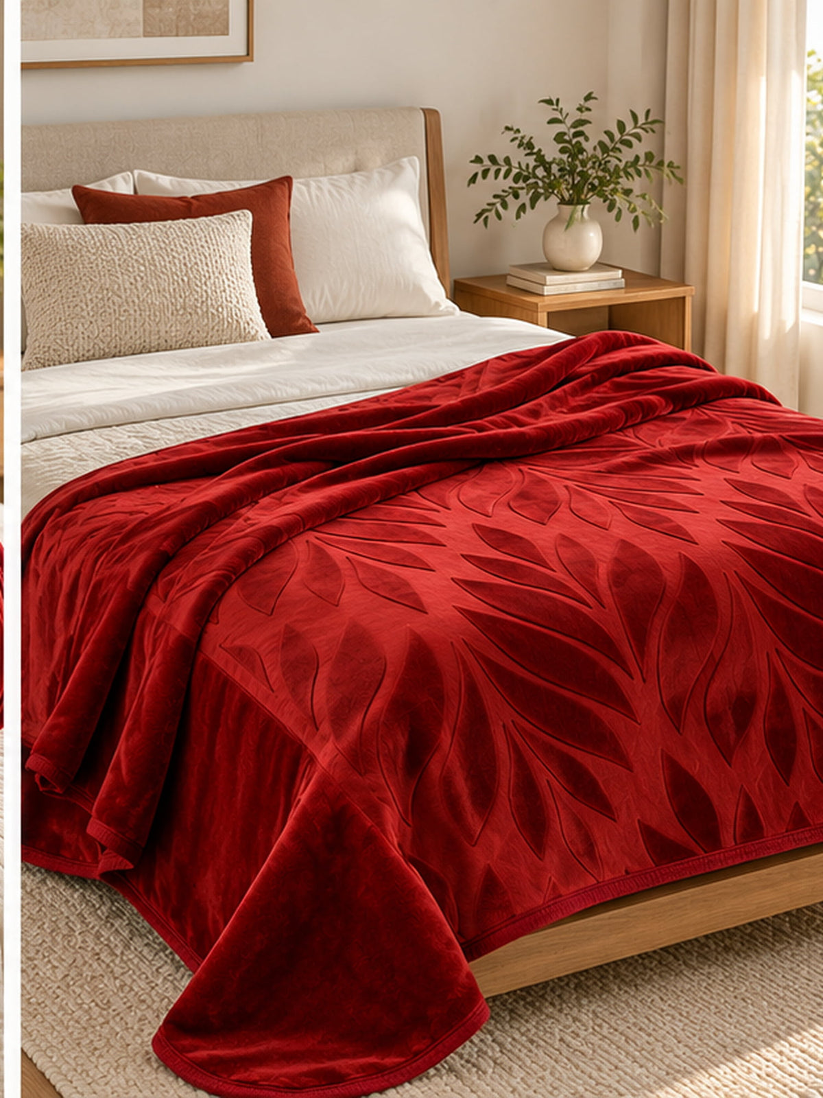 Royal Maroon Leaf Embossed Blanket