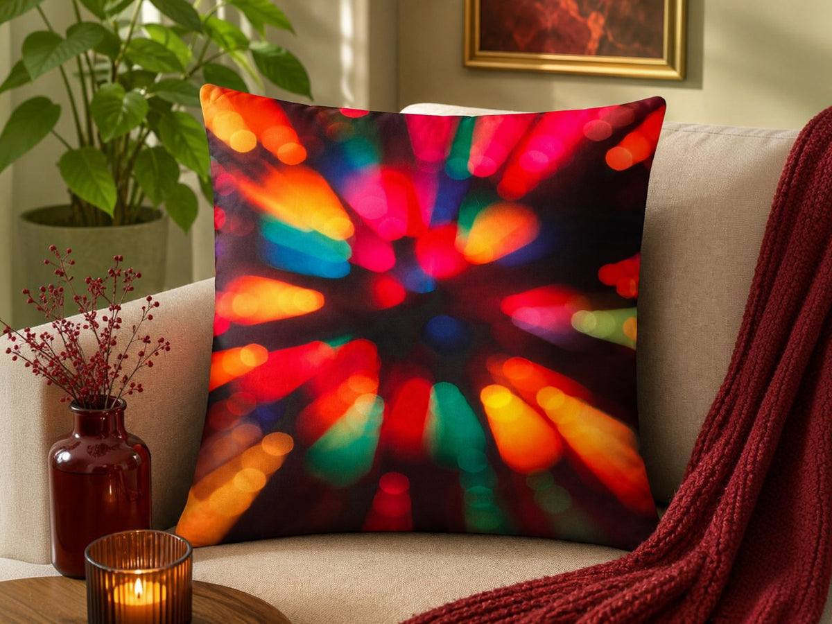 Multicolor cushion cover with abstract bokeh light burst print