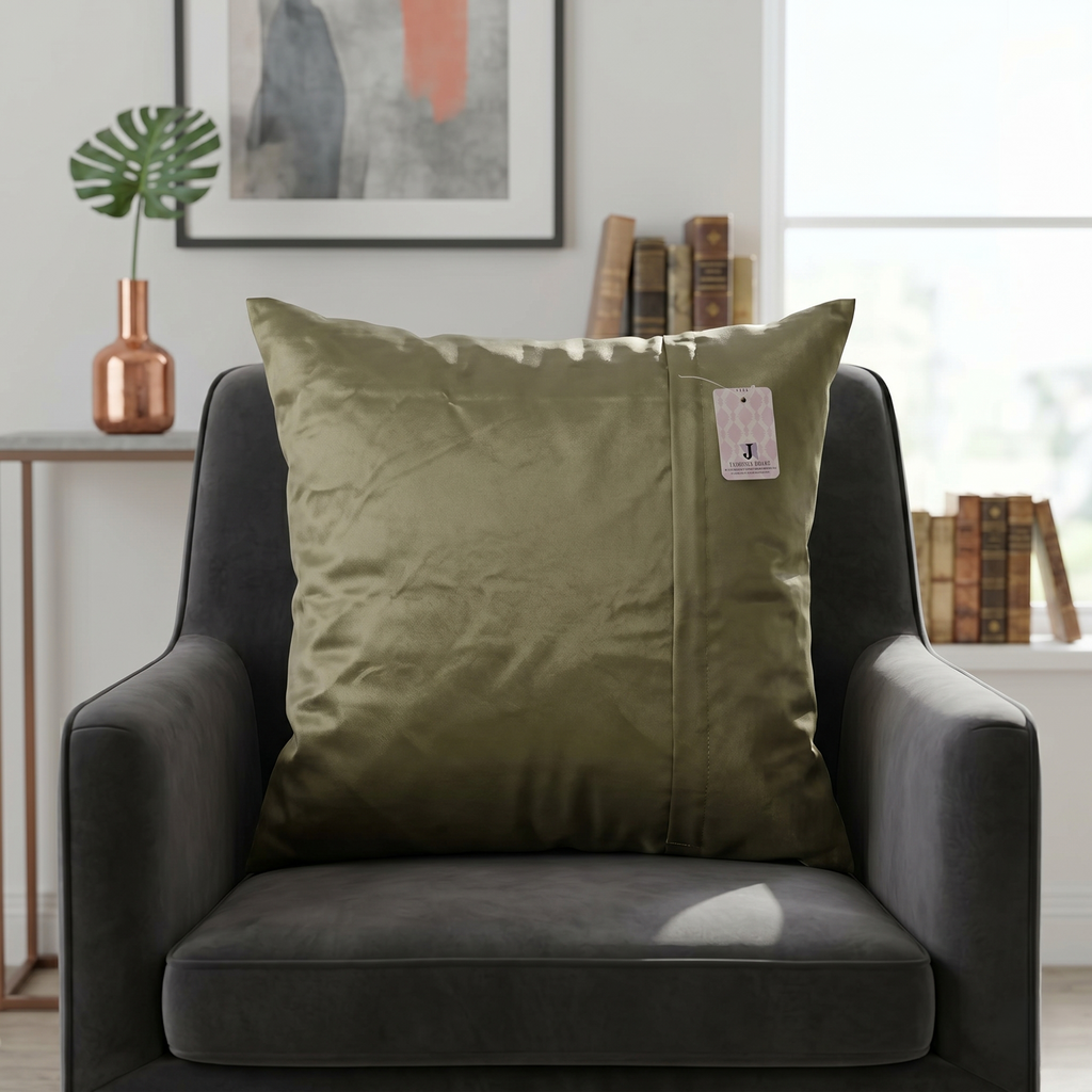 Multicolor floral velvet cushion cover featuring large coral and peach flowers on a dark artistic background
