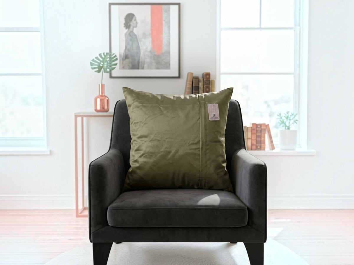 Multicolor floral velvet cushion cover featuring large coral and peach flowers on a dark artistic background
