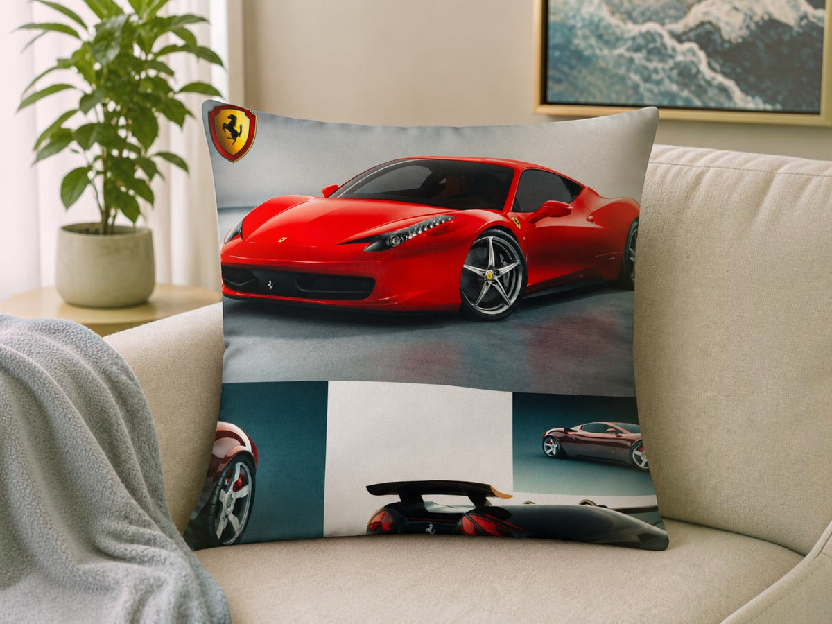 Multicolor polyester cushion cover with luxury sports car print design 16x16 inch