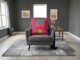 Pink reversible polysilk cushion cover with From India With Love graphic print and solid pink reverse side