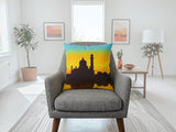 Pink reversible polysilk cushion cover with From India With Love graphic print and solid pink reverse side