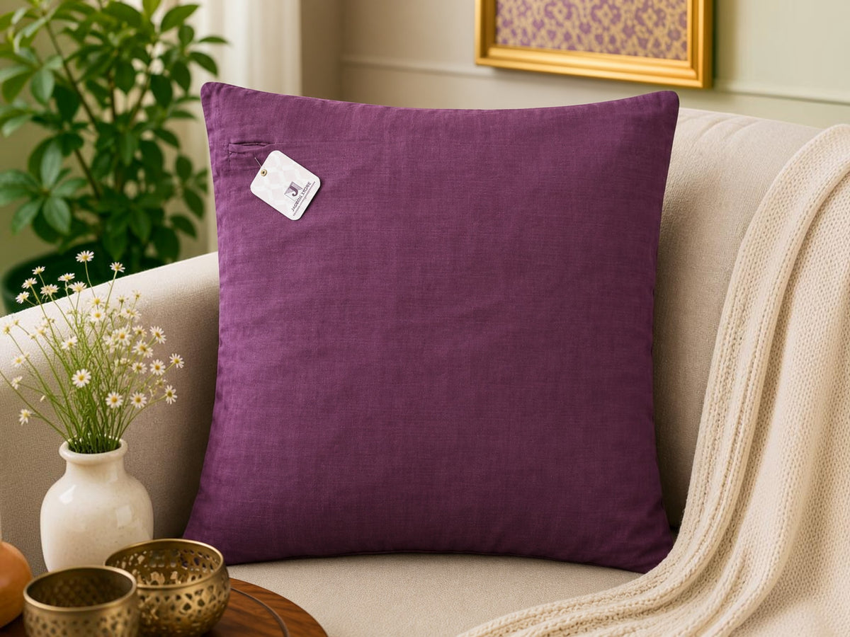 Purple cushion cover with ruched stripe textured design