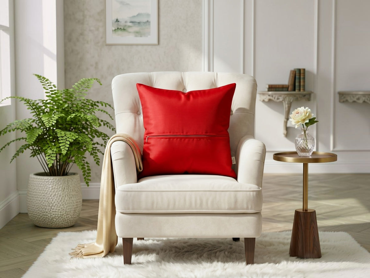 Red velvet cushion cover with gold floral embroidery design 16x16 inch