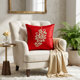 Red velvet cushion cover with gold floral embroidery design 16x16 inch