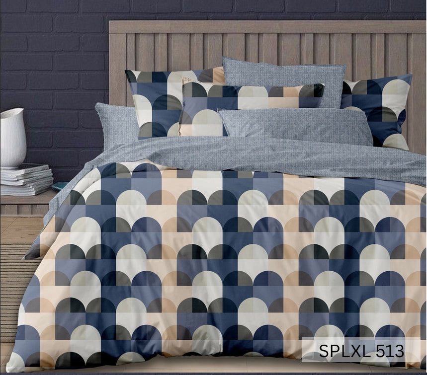 Navy, cream and tan scallop arch geometric bedding, English Home 220TC SPLXL513