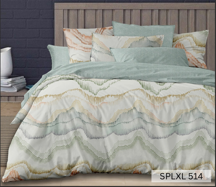 Cream and sage wavy agate stripe bands with gold, English Home 220TC SPLXL514