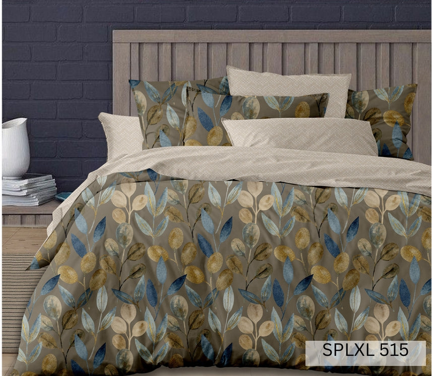 Olive, blue and mustard large leaf print bedding, English Home 220TC SPLXL515
