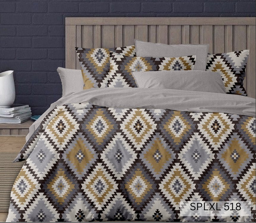 Mustard, charcoal and grey ikat diamond kilim bedding, English Home 220TC SPLXL518