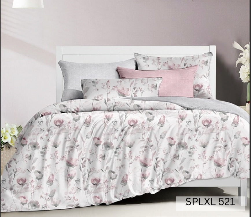 White bedsheet with pink and grey watercolour poppies, English Home 220TC SPLXL521